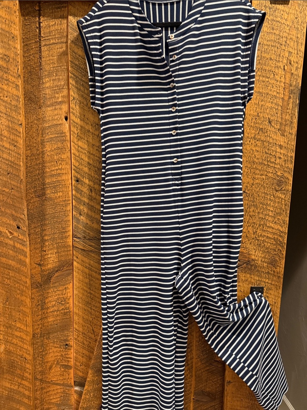 Darling Navy & White Striped Wide Leg Jumpsuit w/pockets